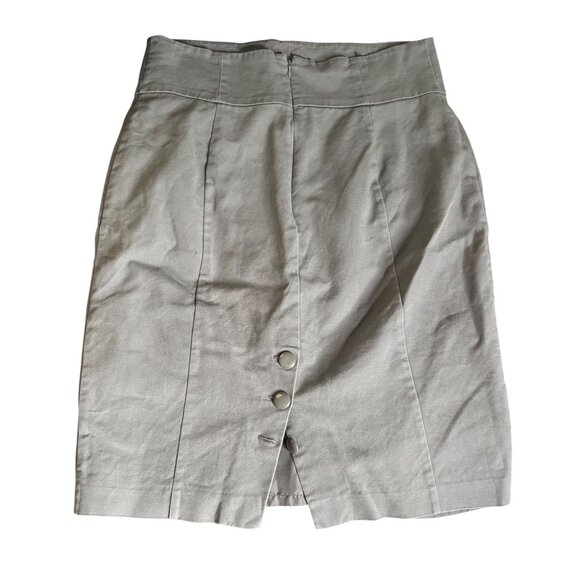 Worthington Gray Button Front High Waisted Pencil Skirt 12P Cotton Blend Petite - Picture 3 of 5